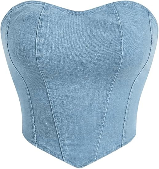 Milumia Women's Denim Tube Top Zipper Back Hanky Strapless Bandeau Jean Crop Top | Amazon (US)