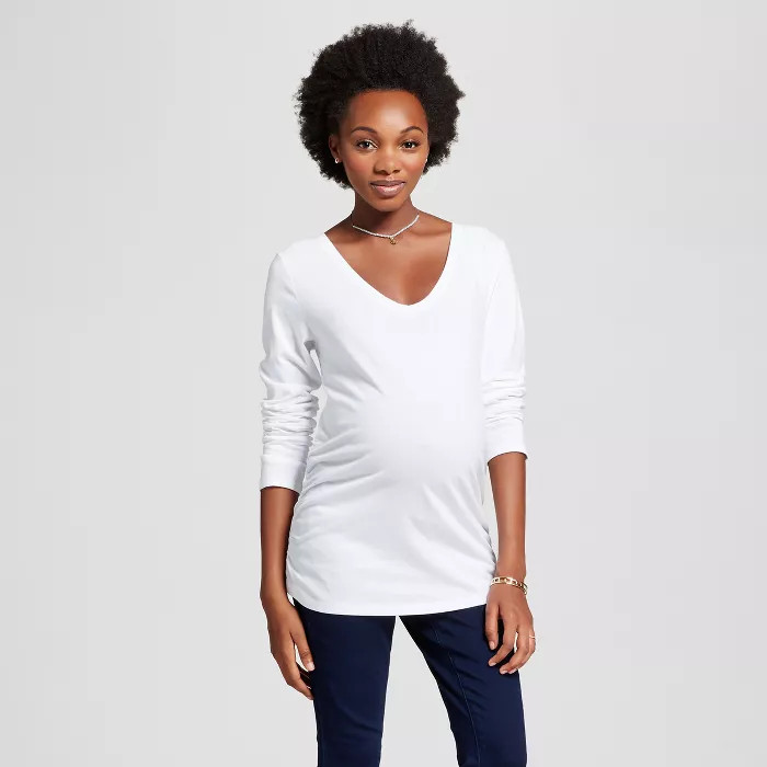 Maternity Long Sleeve Scoop Neck Side Shirred T-Shirt - Isabel Maternity by Ingrid & Isabel™ | Target
