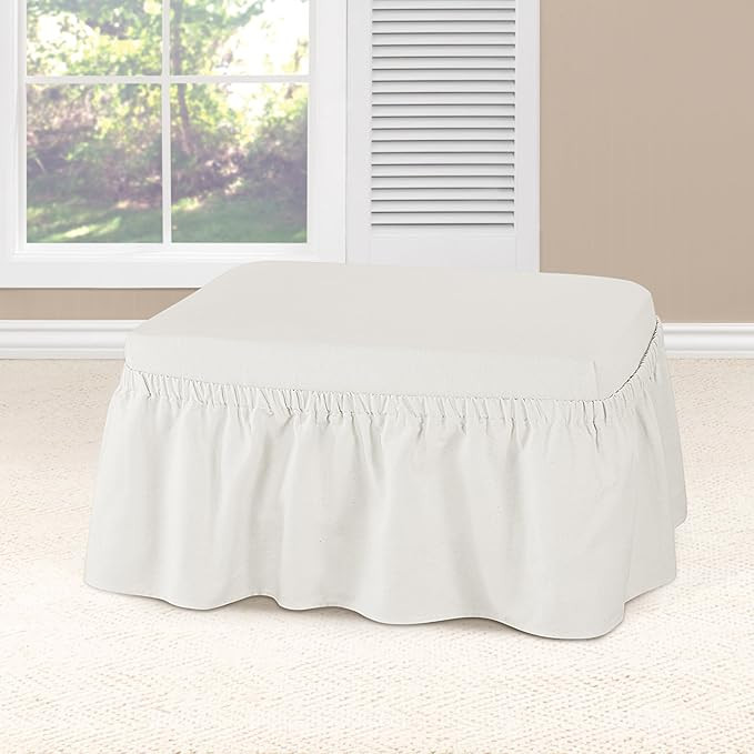 SureFit Essential Twill Ruffled Ottoman Slipcover, Ottoman Covers with Cotton-Solid Two Piece Des... | Amazon (US)