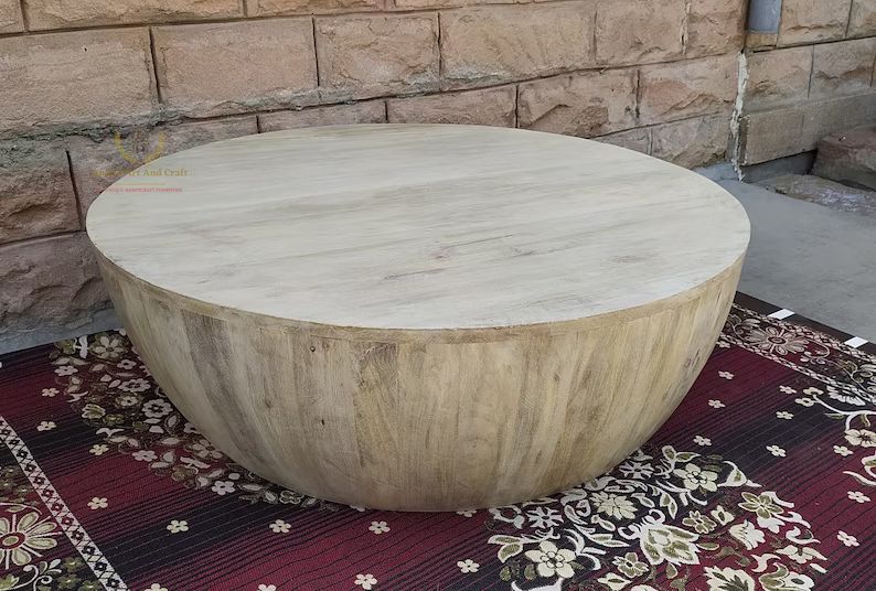 Wooden Cocktail Table Wood White Wash Finished Coffee Table in Round Shape, Hand made Beautifully... | Etsy (US)