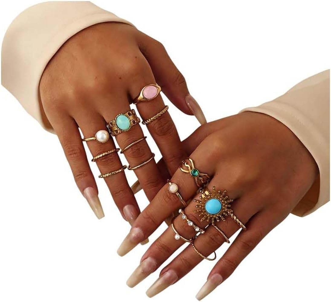 Chunky Gold Rings for Women Non Tarnish, Baroque Pearl Flower Tiger's Eye Stone Rings Adjustable ... | Amazon (US)