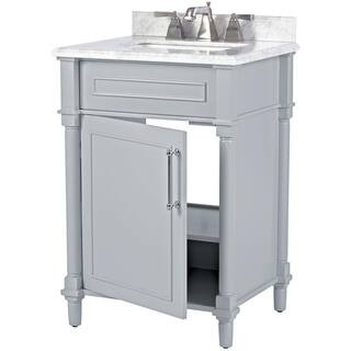 Home Decorators Collection Aberdeen 24 in. W x 20 in. D Bath Vanity in Dove Grey with Carrara Mar... | The Home Depot