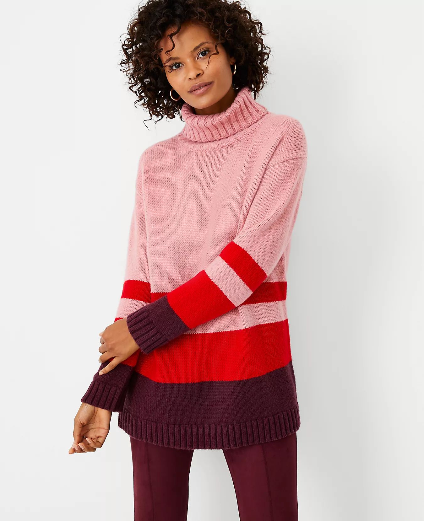 Colorblock Turtleneck Tunic Sweater | Ann Taylor (US)