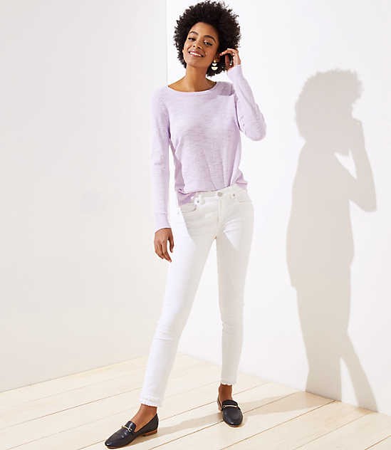Modern Double Frayed Slim Pocket Skinny Jeans in White | LOFT | LOFT