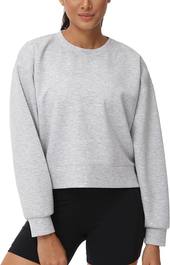 THE GYM PEOPLE Women's Crewneck Cropped Pullover Sweatshirt Cute Basic Long Sleeves Workout Tops | Amazon (US)