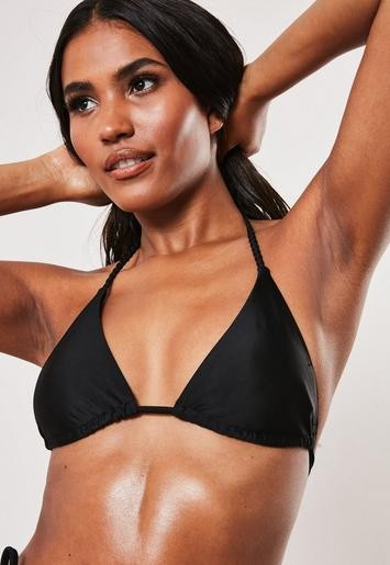 Black Minimal Plait Triangle Bikini Top | Missguided (US & CA)