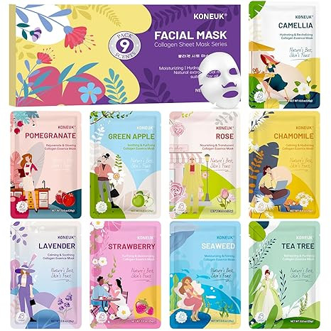 9 Pack Hydrating Face Masks Skincare, Bulk Sheet Face Mask for Dry Skin, Collagen Facial Masks Sp... | Amazon (US)