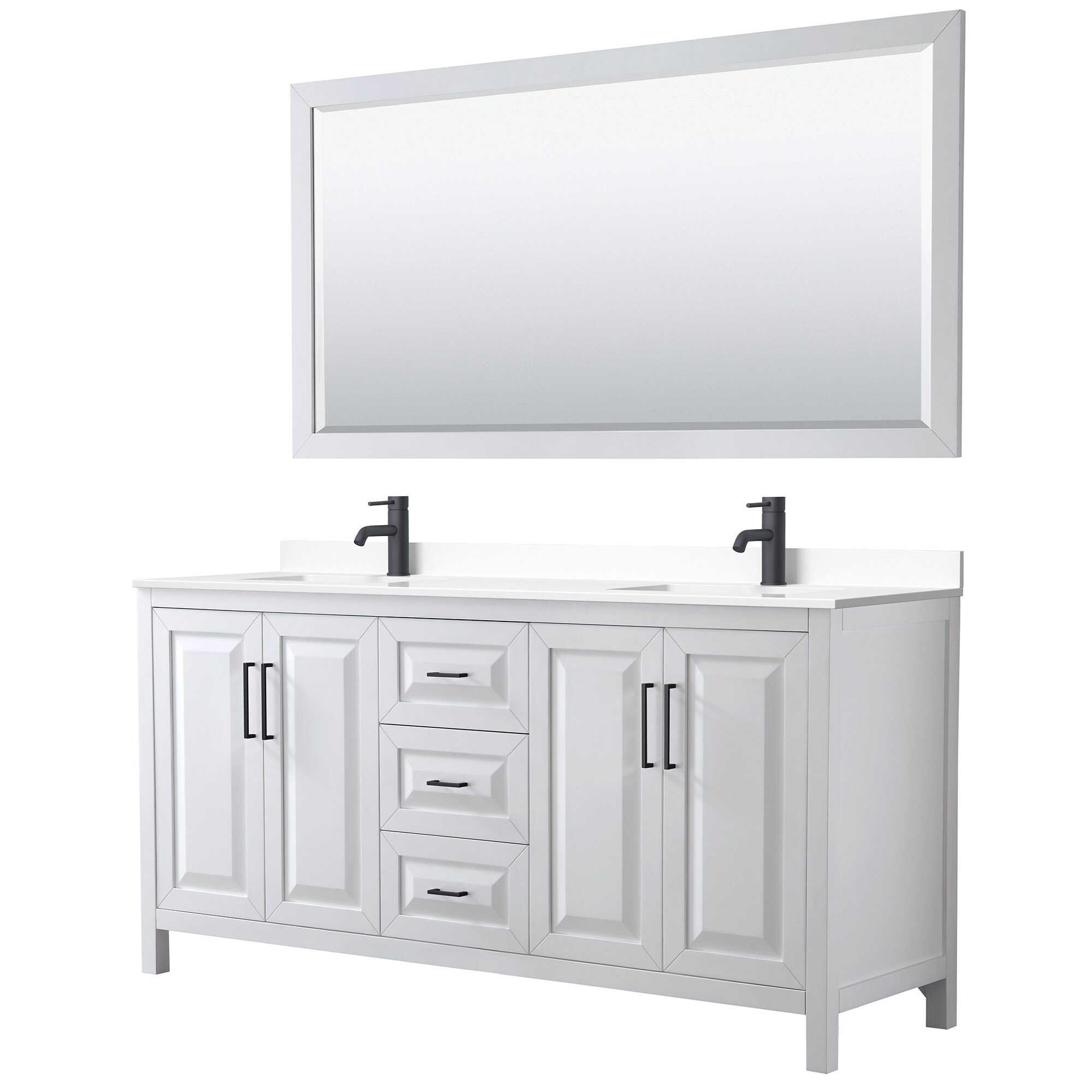 Wyndham Collection Daria 72-in White with Matte Black Trim Undermount Double Sink Bathroom Vanity with White Cultured Marble Cultured Marble Top | Lowe's