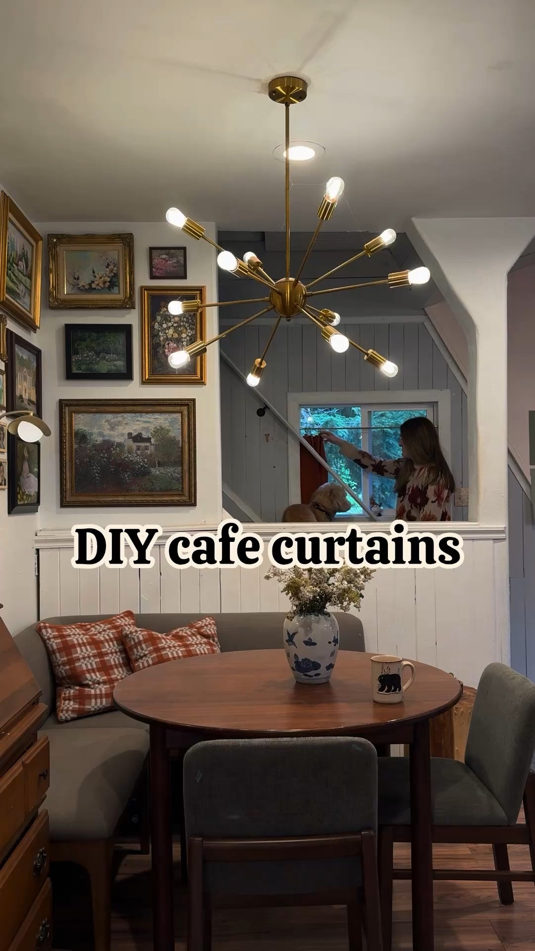 Try these easy cafe curtain DIY!
You will need a long ruler, painters tape, a stippling brush, kitchen towels, fabric paint, and stencils. Use your iron to set the paint!

#diy #cafecurtains

#LTKHome