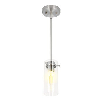 GE Mentor Brushed Nickel Modern/Contemporary Clear Glass Cylinder LED Mini Hanging Pendant Light | Lowe's