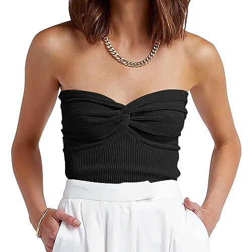 ANRABESS Tube Top for Women Summer Strapless Bandeau Knit Twist Knot Corset Crop Basic Tank Tops 2026 Vacation Beach Clothes Black Medium | Amazon (US)