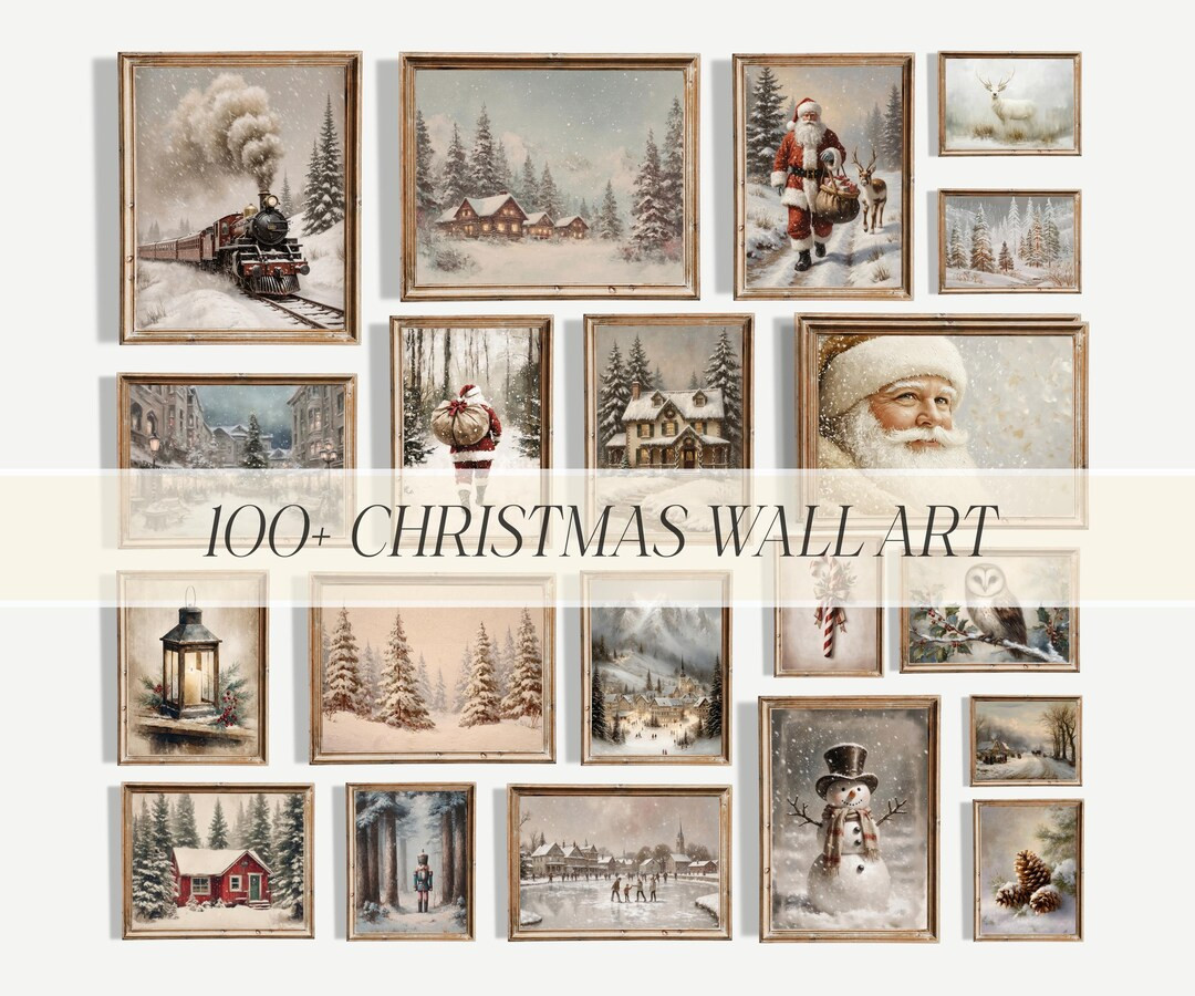 Christmas Prints Bundle 100+, Vintage Holiday Decor, Snowy Winter Gallery Wall, Digital Printable... | Etsy (US)