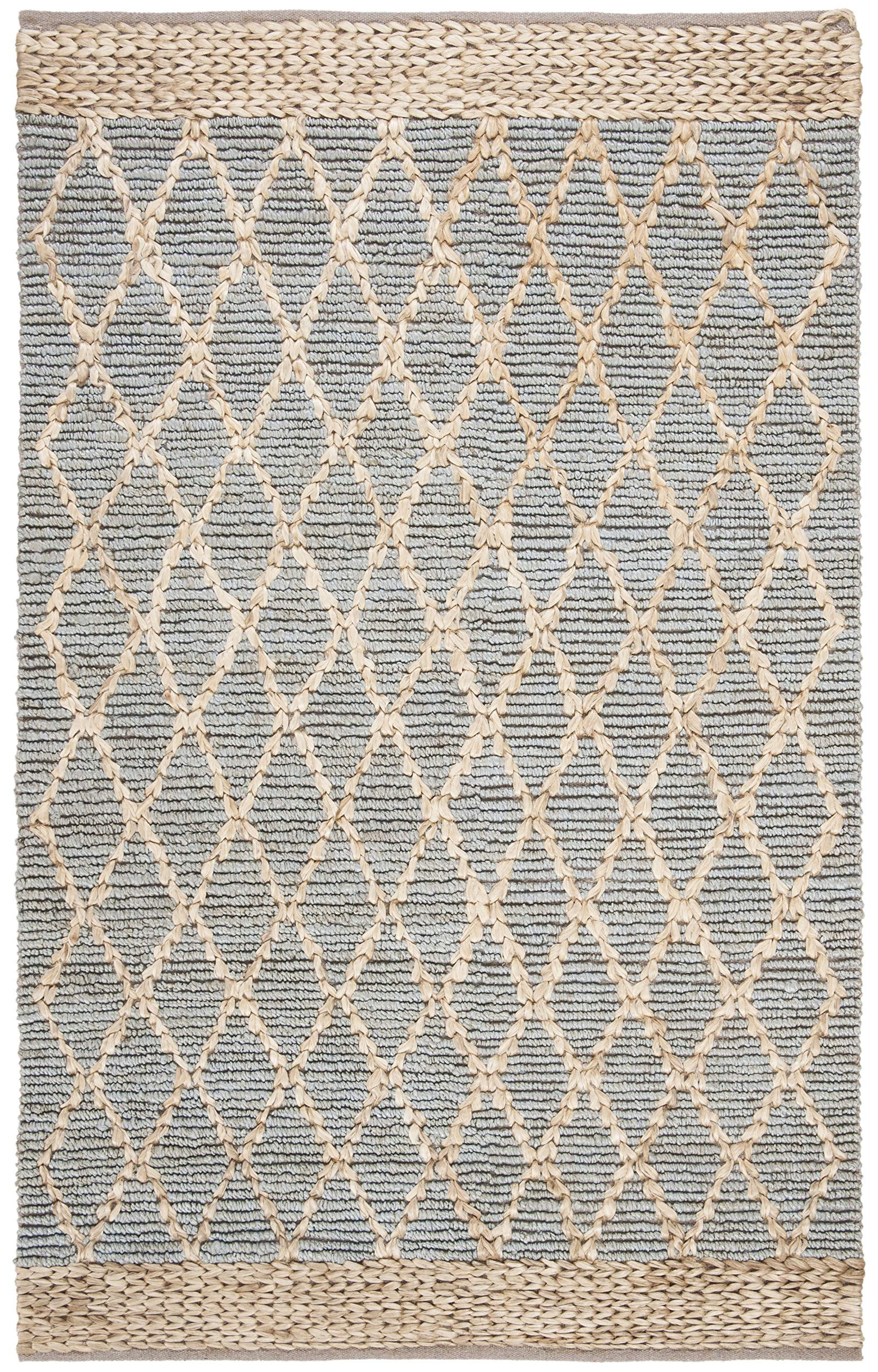 SAFAVIEH Area Rug 8x10 - Natural Fiber Collection - Large - Light Blue, Handmade Jute, Boho Moroccan Trellis Pattern, Ideal for Living Room, Bedroom, Dining Space (NF951L) | Amazon (US)