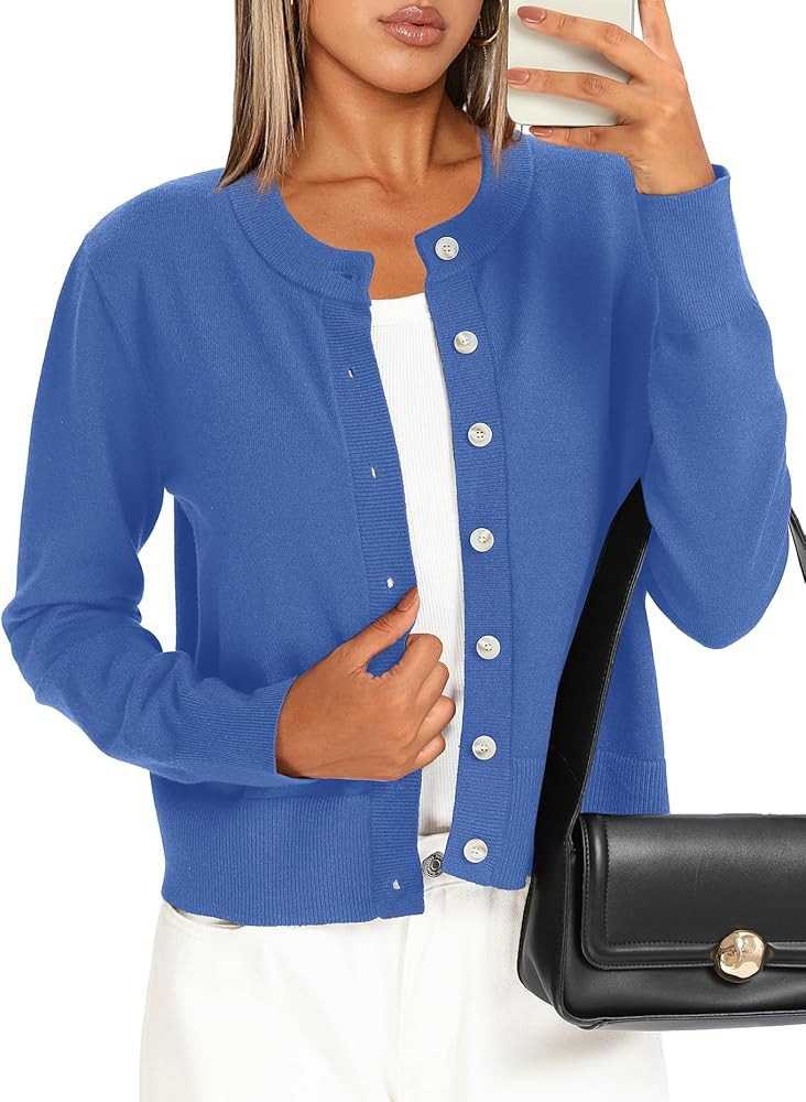 Darong Womens Cardigan Sweaters Button Down Lightweight Crew Neck Outfits Fall Fashion 2025 Cloth... | Amazon (US)