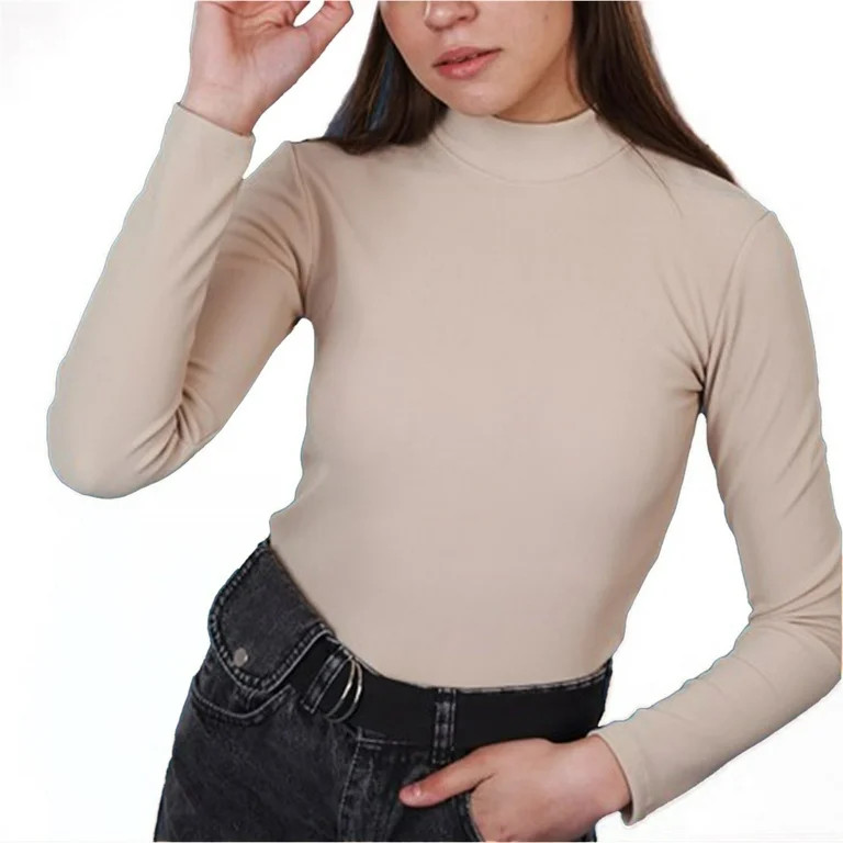 Ambar Women's Mock Neck Long Sleeve Slim Fit Ribbed Knit Top, Creme,S - US | Walmart (US)