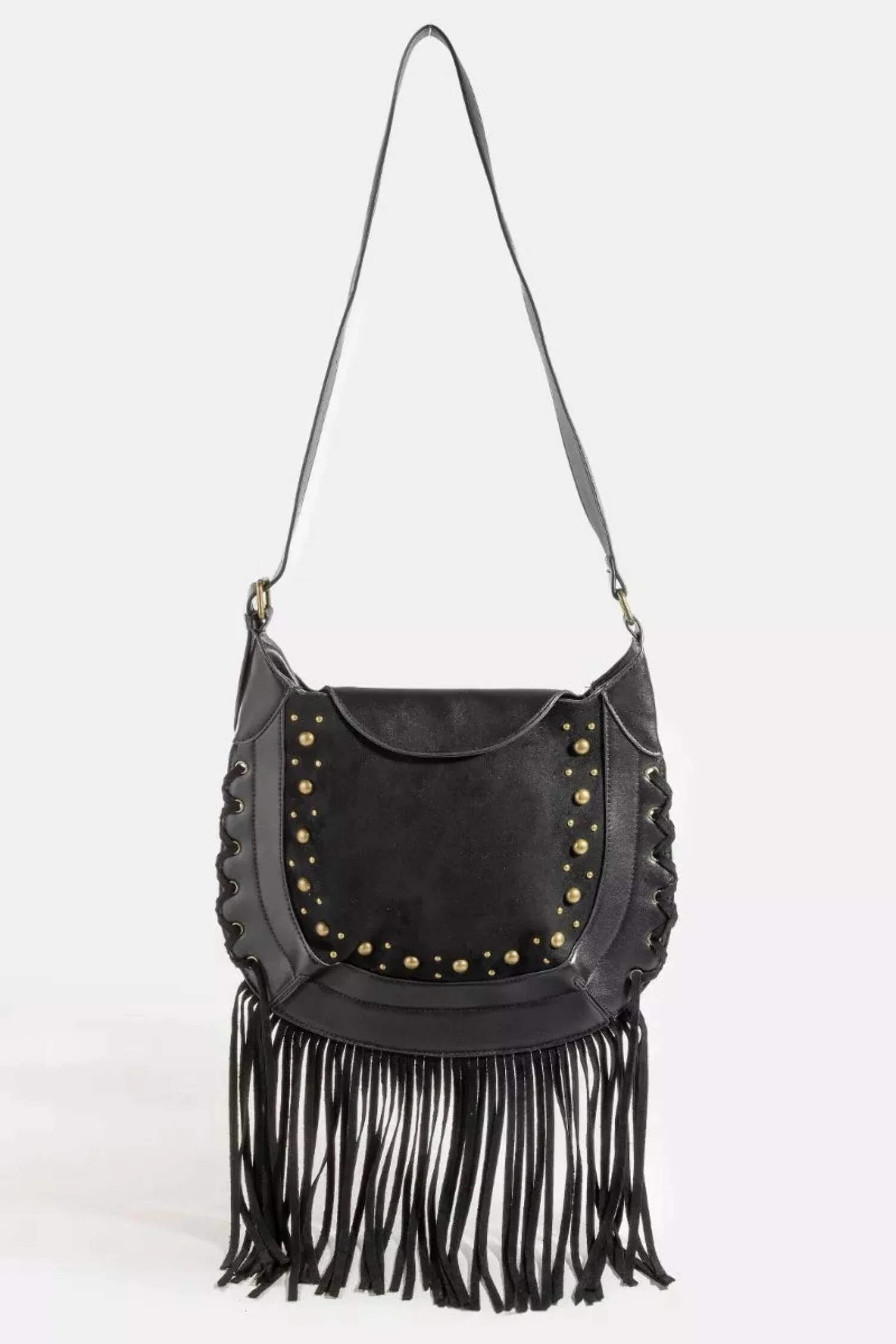 I am a Fashion Junky Fame Rivet Trim Suede Fringe Shoulder Bag - One Size - Walmart.com | Walmart (US)