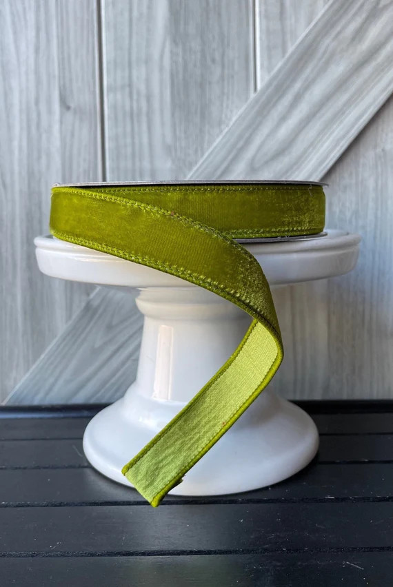 10 Yards 1 Inch Wired Ribbon Velvet Wired Ribbon Green | Etsy | Etsy (US)