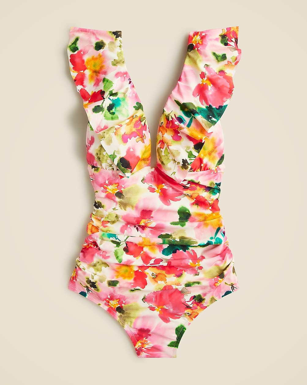 Ruched ruffle one-piece swimsuit in floral | J. Crew US