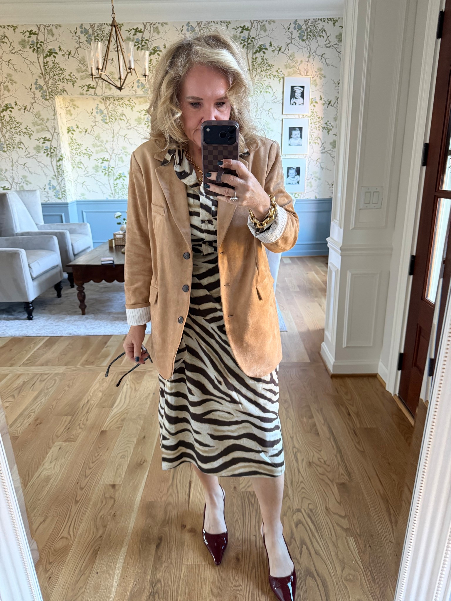 Church outfit. Found the dress in a couple places so you can find your size. I would recommend sizing up it runs a bit narrow in the middle and arms. I’m in an 8. 

Faux suede blazer is gorgeous. Size down if petite! 

#LTKOver40 #LTKPetite #LTKWorkwear