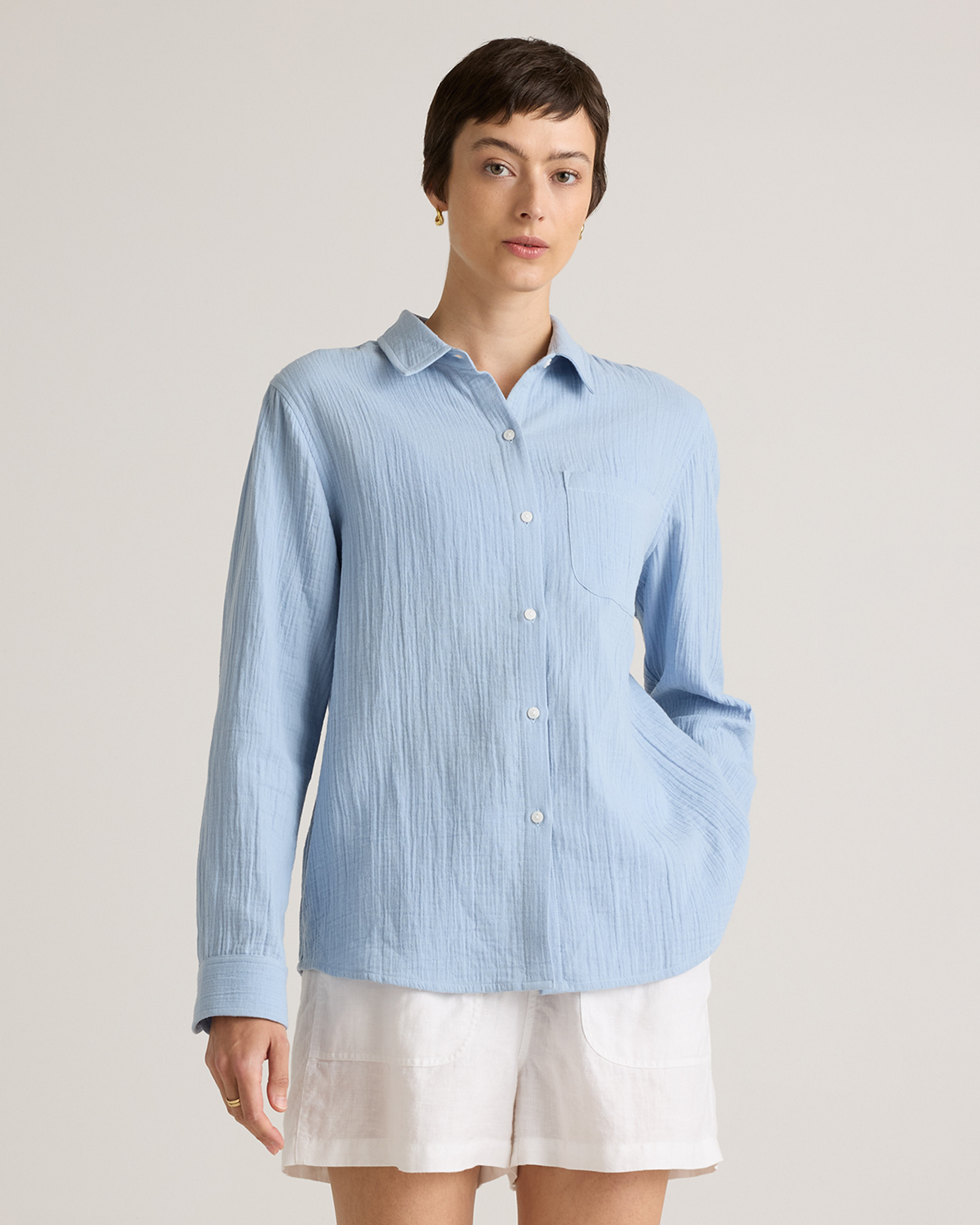 Quince | Women's Gauze Long Sleeve Shirt in Toasted Coconut, Size Small, Organic Cotton | Quince