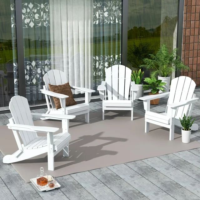 Westintrends 4 Pcs Outdoor Folding HDPE Adirondack Patio Chairs, Weather Resistant, White | Walmart (US)