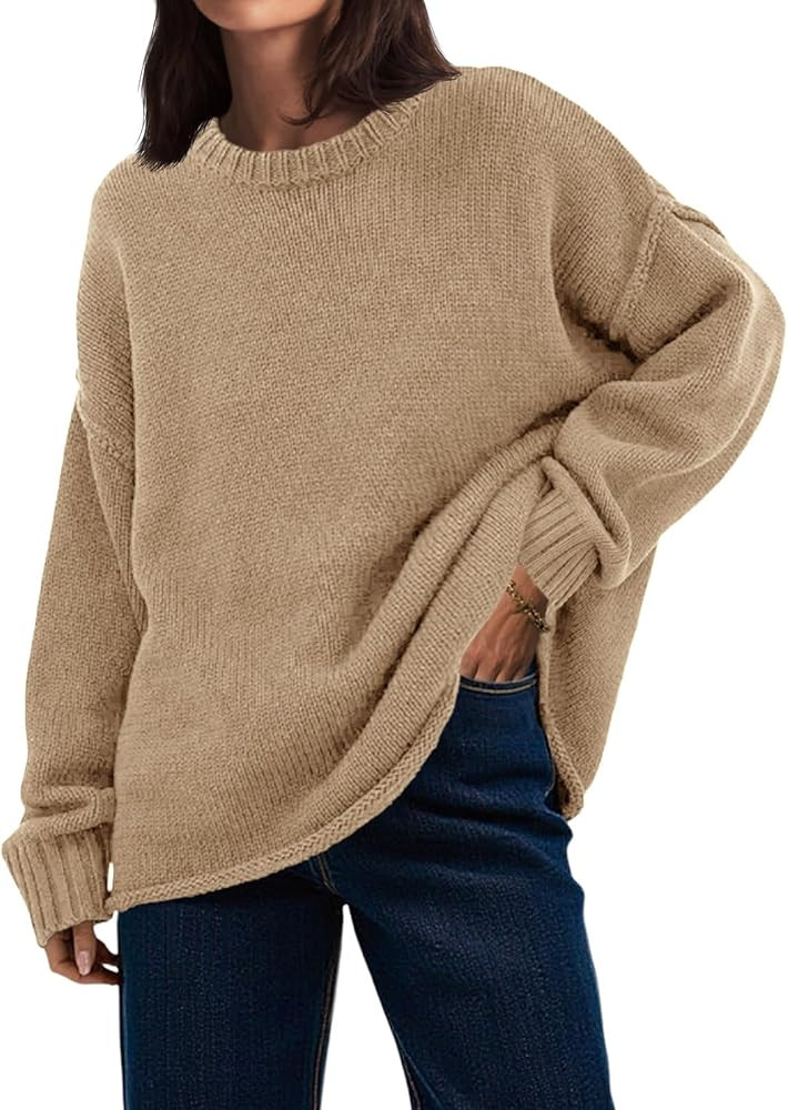 Saodimallsu Womens Oversized Crew Neck Sweaters Long Sleeve Slouchy Knit Fall Casual Loose Pullov... | Amazon (US)
