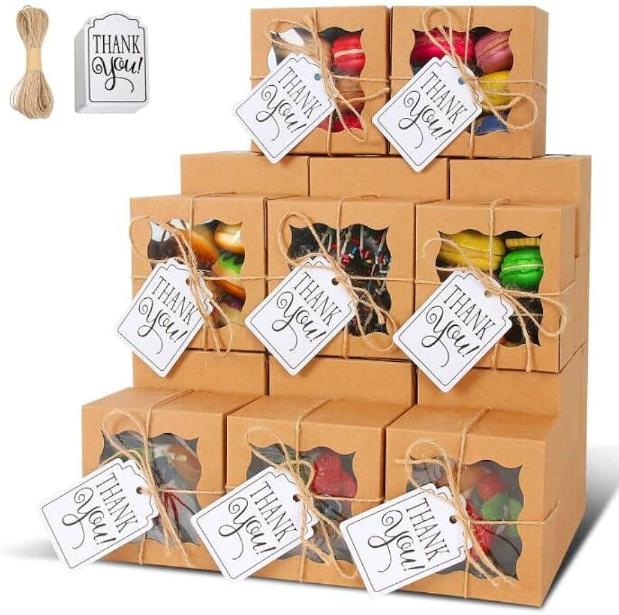 KPOSIYA 10pcs Small Cookie Boxes with Window, 4x4x2.5 Brown Bakery Box | Amazon (US)