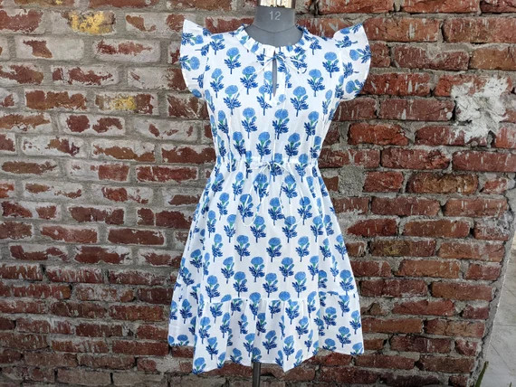 Hand Block Printed Dress, boho dress, short dress, summer dress, cotton dress, Indian cotton gauz... | Etsy (US)