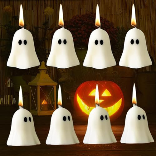 8 PCS Halloween Ghost Candles White Ghost Decor Candles, White Halloween Decor Tabletop Candle Spooky Candles Cute Burning Candle for Halloween Party Decorations | Amazon (US)