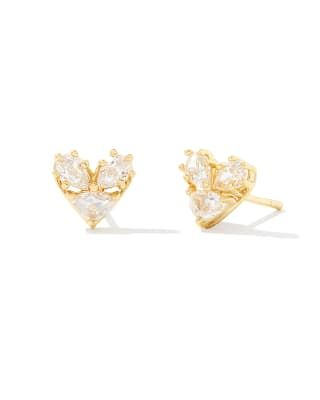 Katy Gold Heart Stud Earrings in Pink Glass | Kendra Scott | Kendra Scott