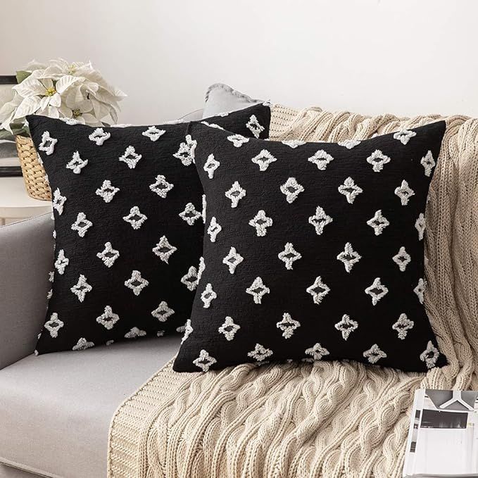 MIULEE Set of 2 Decorative Throw Pillow Covers Rhombic Jacquard Pillowcase Soft Square Cushion Ca... | Amazon (US)