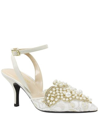 Desdemona Floral Pearl Ornament Ankle Strap Pumps | Dillard's