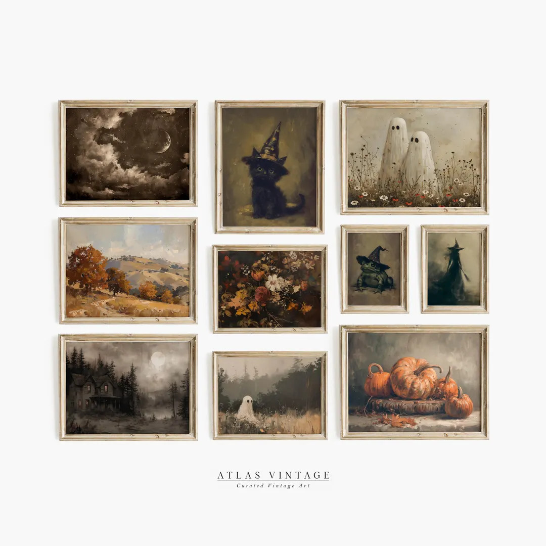 Halloween Spooky Gallery Wall Set Prints, Dark Moody Fall Wall Decor, Vintage Dark Cottagecore Pr... | Etsy (US)