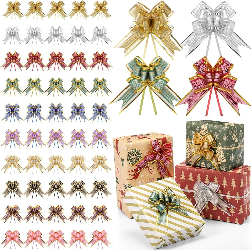 Geosar 200 Pieces 200 Pcs 3.5 Inch Christmas Mini Pull Bows for Gift Wrapping Christmas Bow Ribbo... | Amazon (US)