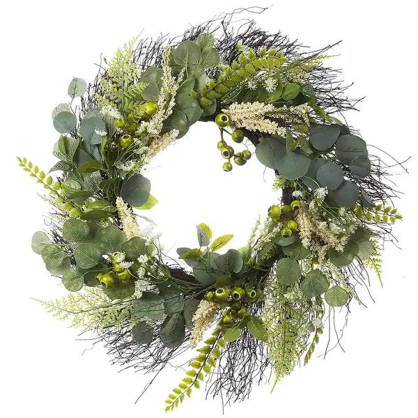 Enova Home 24" Artificial Eucalyptus Leaves Wreath with Green Berry for Festival Celebration Fron... | Bed Bath & Beyond