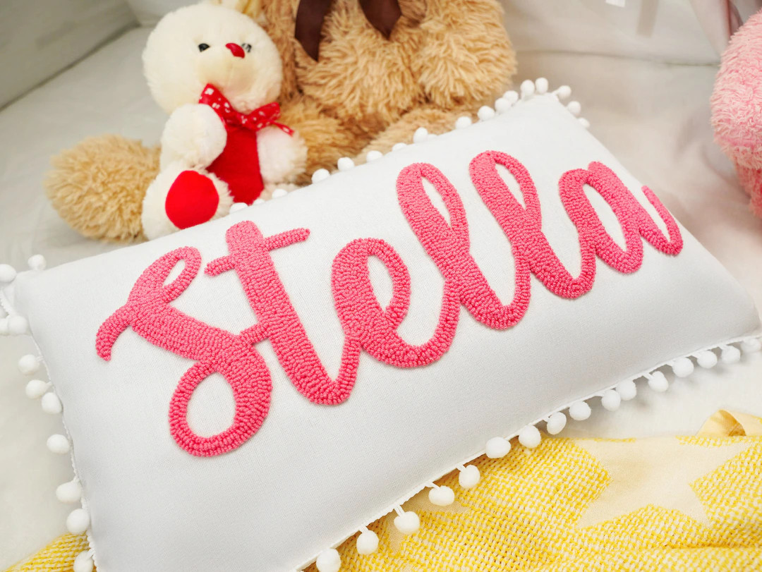 Personalized Name Punch Needle Pillow, Baby Shower Gift, Toddler Birthday Gift, Nursery Decor,cus... | Etsy (US)