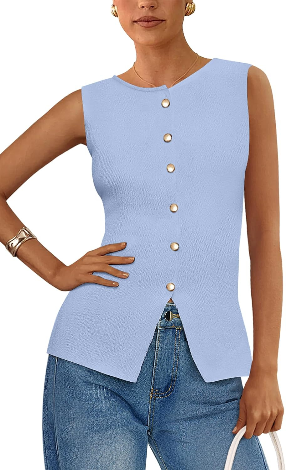 PRETTYGARDEN Women's Sweater Vest Button Down Summer Tank Tops 2026 Sleeveless Knit Vests Fashion Business Casual Outfits | Amazon (US)