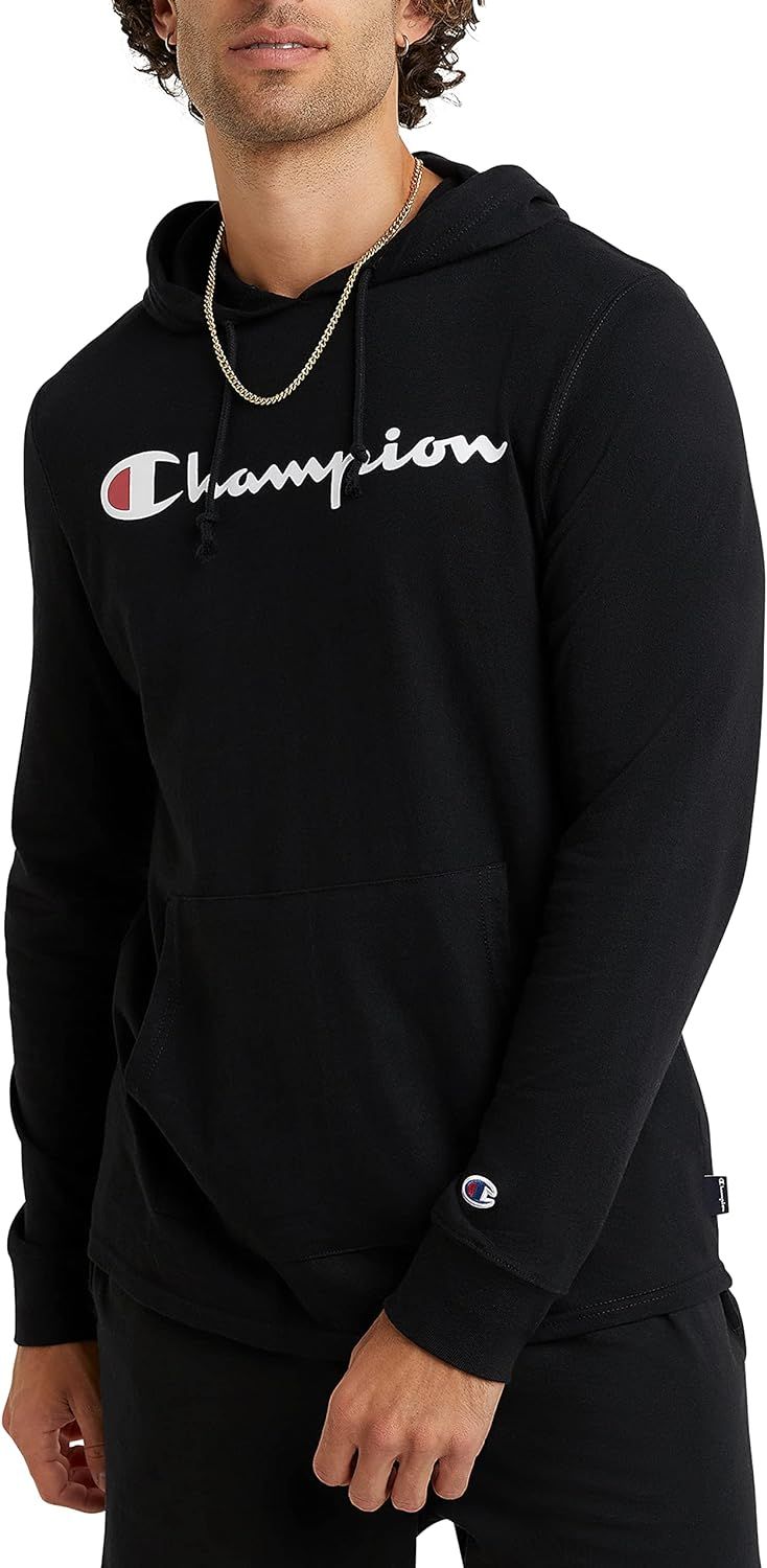 Champion Hooded Long-Sleeve Tee, Cotton Men's T-Shirt Hoodie, Script Logo | Amazon (US)