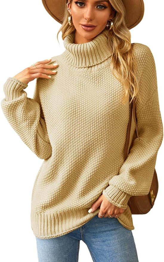 Karlywindow Womens Turtleneck Pullover Sweater Oversized Long Sleeve Chunky Cable Knit Sweaters J... | Amazon (US)