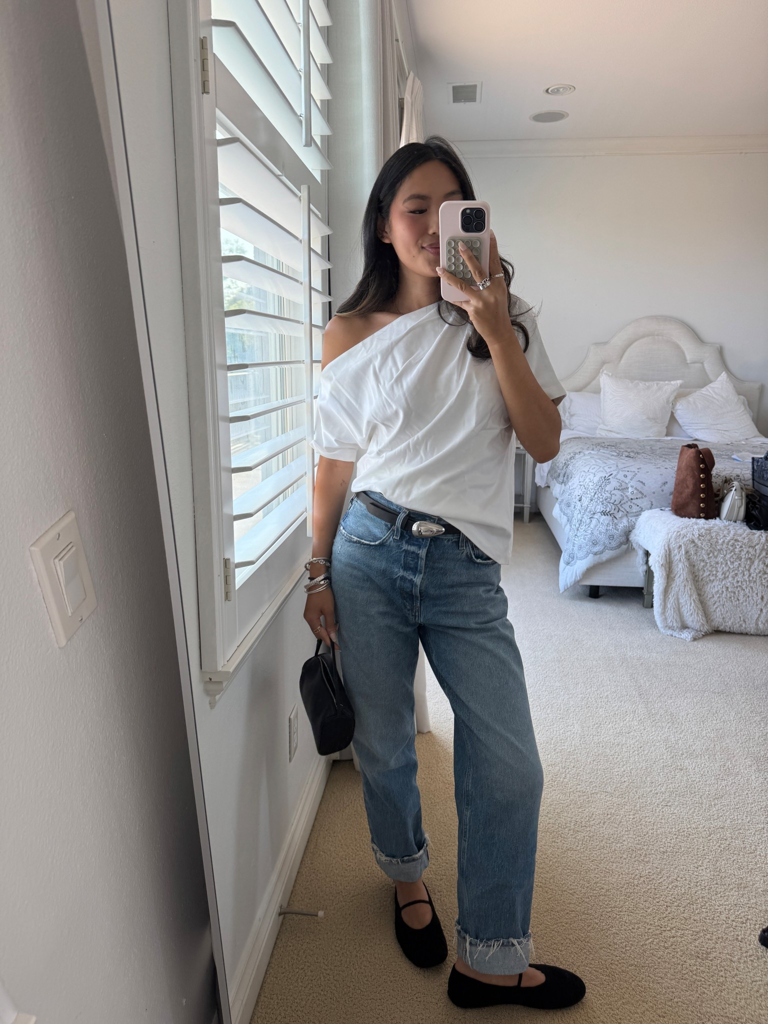 wearing S in top & 27 in jeans - runs big! 
shoes run TTS 