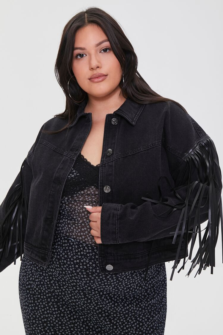 Plus Size Fringe Denim Jacket | Forever 21 | Forever 21 (US)
