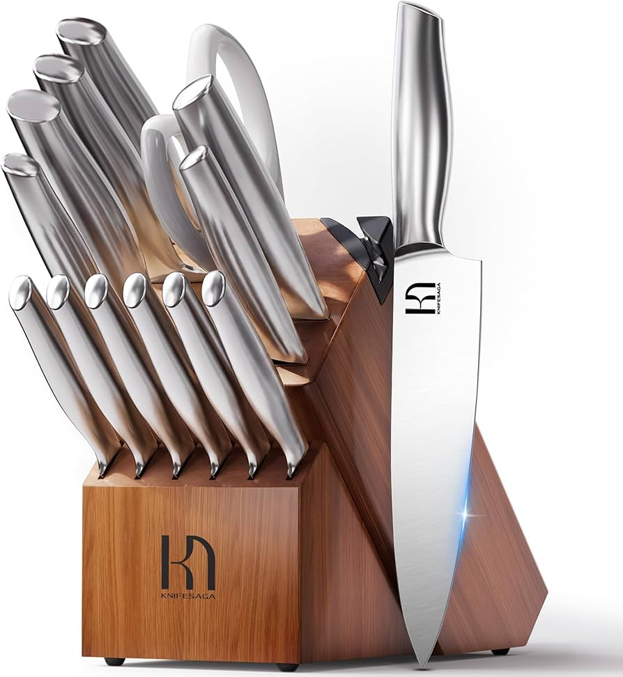 KnifeSaga Kitchen Knife Set 14 Piece Premium Japanese High Carbon Stainless Steel Knife Block Set... | Amazon (CA)