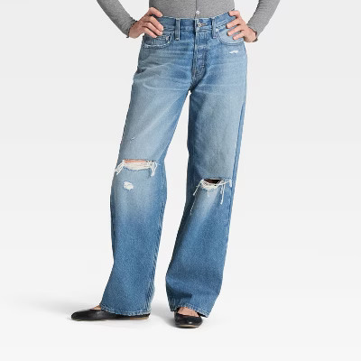 Women's Mid-Rise 90's Baggy Denim Jeans - Universal Thread™ Medium Wash Destroy 14 | Target
