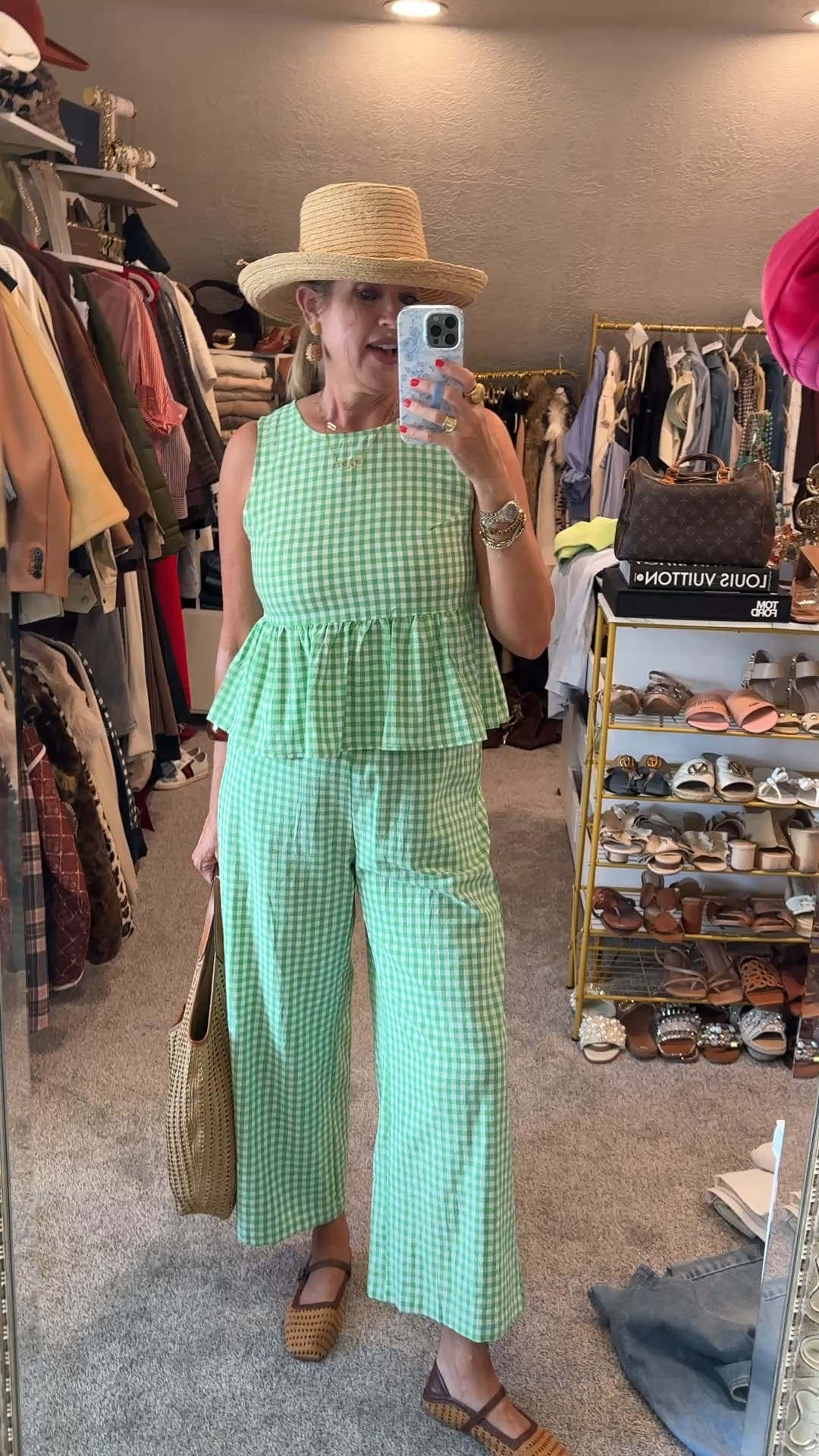 Outfit of the day

Styling Gingham over 50

How cute is this ruffle peplum tank top and widely pant with pockets set
Comes in several colors 

Give it a chic summer vibe with cane/raffie and leather tripped Mary Jane’s/ Eric Jarvis tote bag 

Gigi pip straw hat (old) linked similar

Raffia ball earrings  lisi lurch

#LTKootd #LTKgrwm #LTKOver40