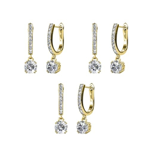 Cate & Chloe McKenzie 18k Yellow Gold-Plated Dangle Earrings for Women with Simulated Diamond Crystals | 3 Pair Earrings Set | Horseshoe Jewelry | Mother's Day, Birthday Gift for Her - (3 Pack) | Amazon (US)