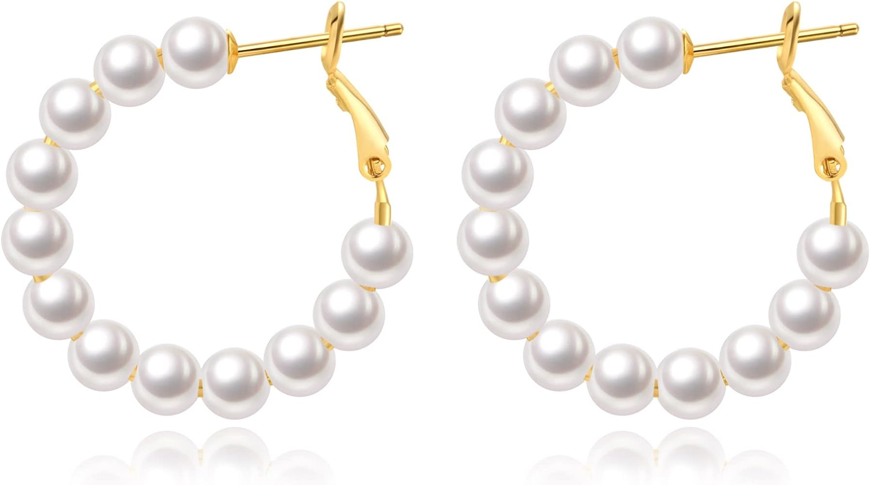 Pearl Hoop Earrings for Women Small Pearl Hoop Earrings 14K Gold Plated Lightweight Open Large Ci... | Amazon (US)