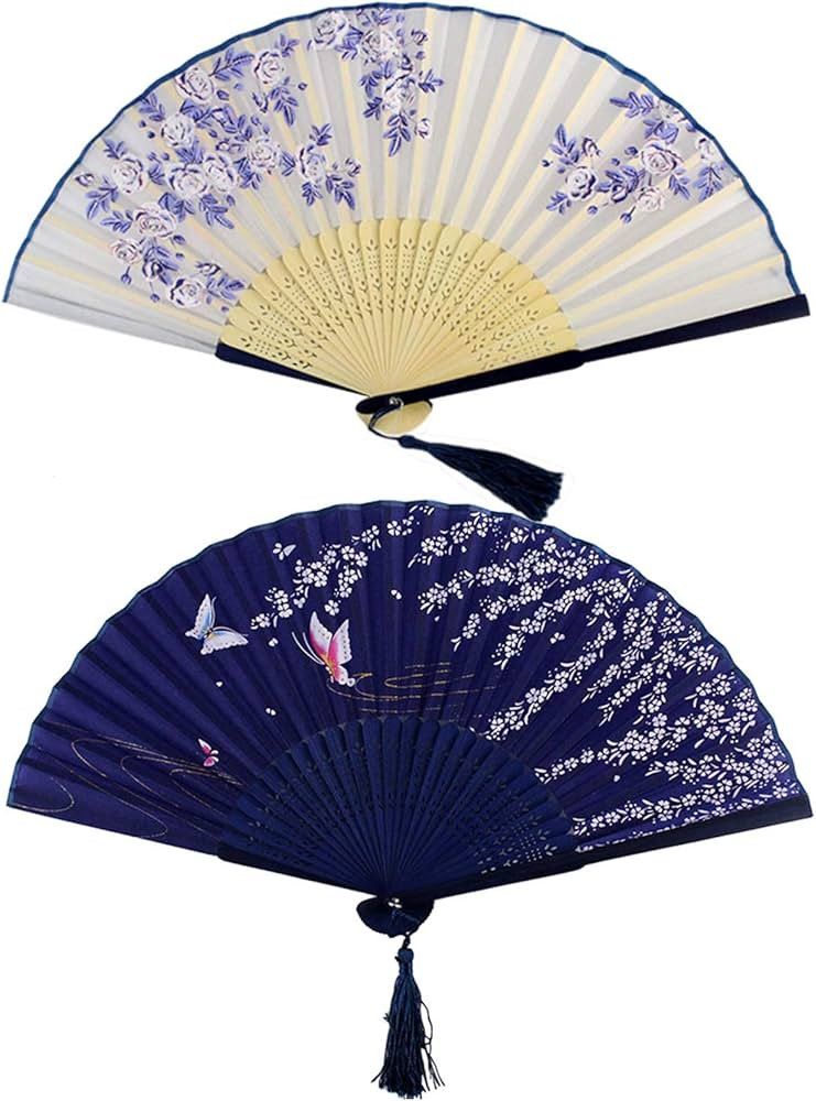 Bantoye 2 Pieces Handheld Fans, Silk Folding Fans with Bamboo Frames for Dancing Cosplay Wedding ... | Amazon (US)
