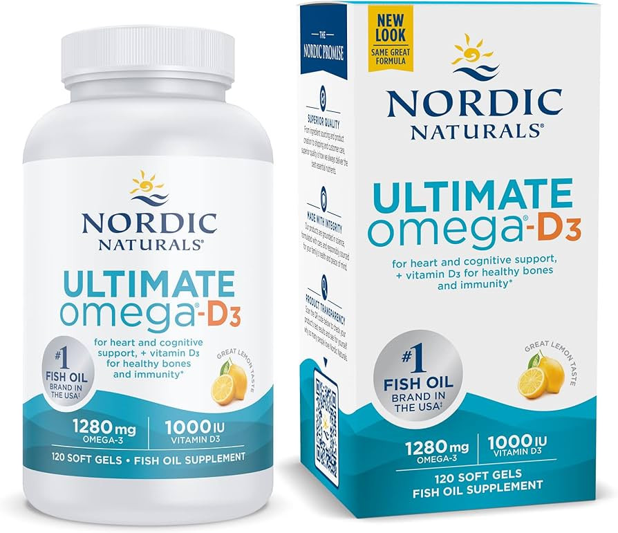 Nordic Naturals Ultimate Omega-D3, Lemon Flavor - 120 Soft Gels - 1280 mg Omega-3 + 1000 IU Vitam... | Amazon (US)