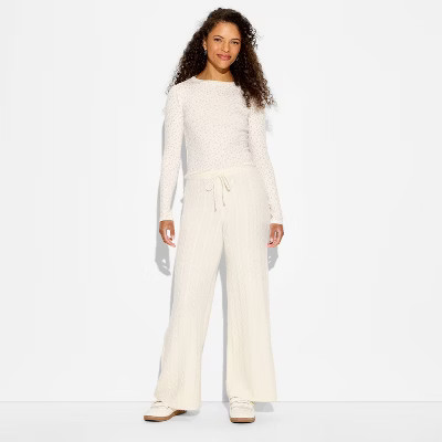 Women's Mid-Rise Cable Sweatpants - Wild Fable™ Off-White L | Target