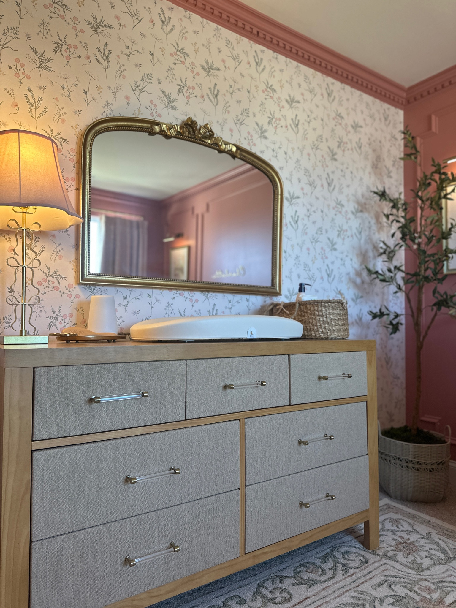 This gold mirror is perfect for above a changing table #nurseryfurniture #nurserydecor 

#LTKBump #LTKBaby #LTKKids